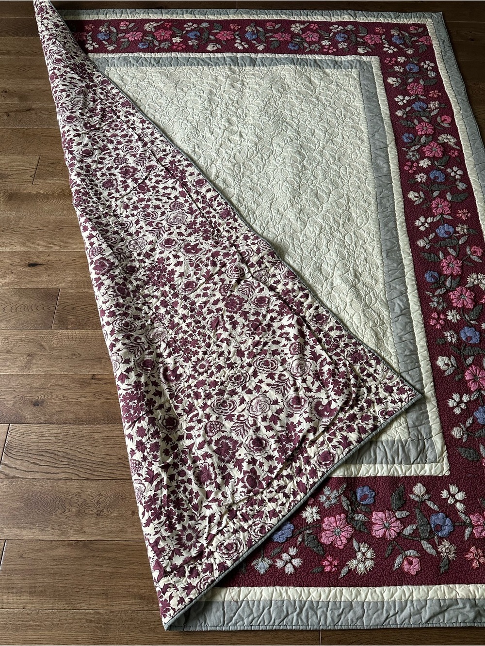 L.L.Bean Twin 100% Cotton Quilt Floral Embroidered - Picture 6 of 10